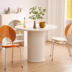 Cream-Style Round Sintered Stone Dining Table (White)