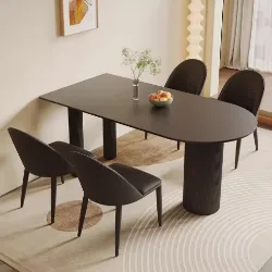 Cream-Style Black Sintered Stone Dining Table (set)