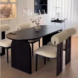 Nordic Wabi-Sabi Black Solid Wood Dining Table